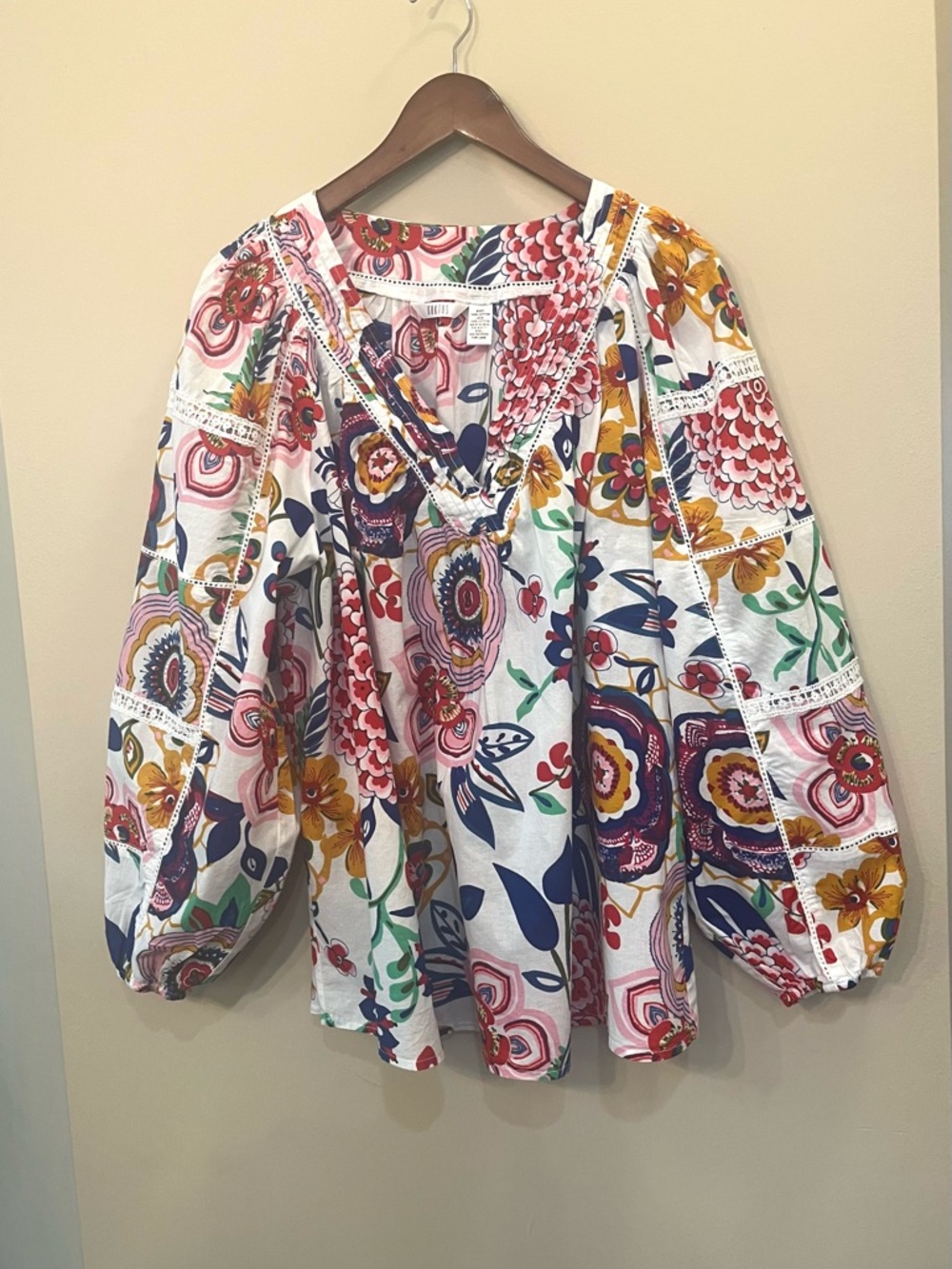 Kaktus boho floral cotton long sleeve summer blouse XXL - Picture 2 of 6